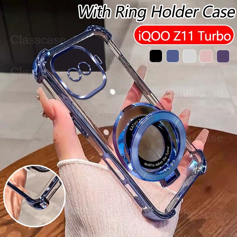 ปลอกสําหรับ Vivo iQOO Z11 Turbo X Z11Turbo Z11X iQOOZ11Turbo 4G 5G Clear สี่มุม Anti Fall พร้อมผู้ถือแหวนเคสโทรศัพท์กันกระแทก Came เลนส์ป้องกันกรณีปกหลัง