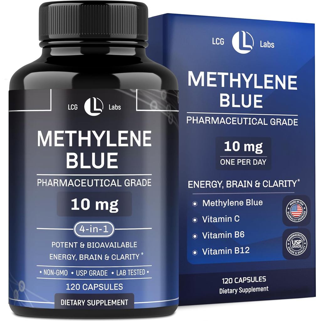 Methylene Blue Pharmaceutical Grade 10 mg - Methylene Blue Capsules - C, B6 & B12 - Energy, Brain & 