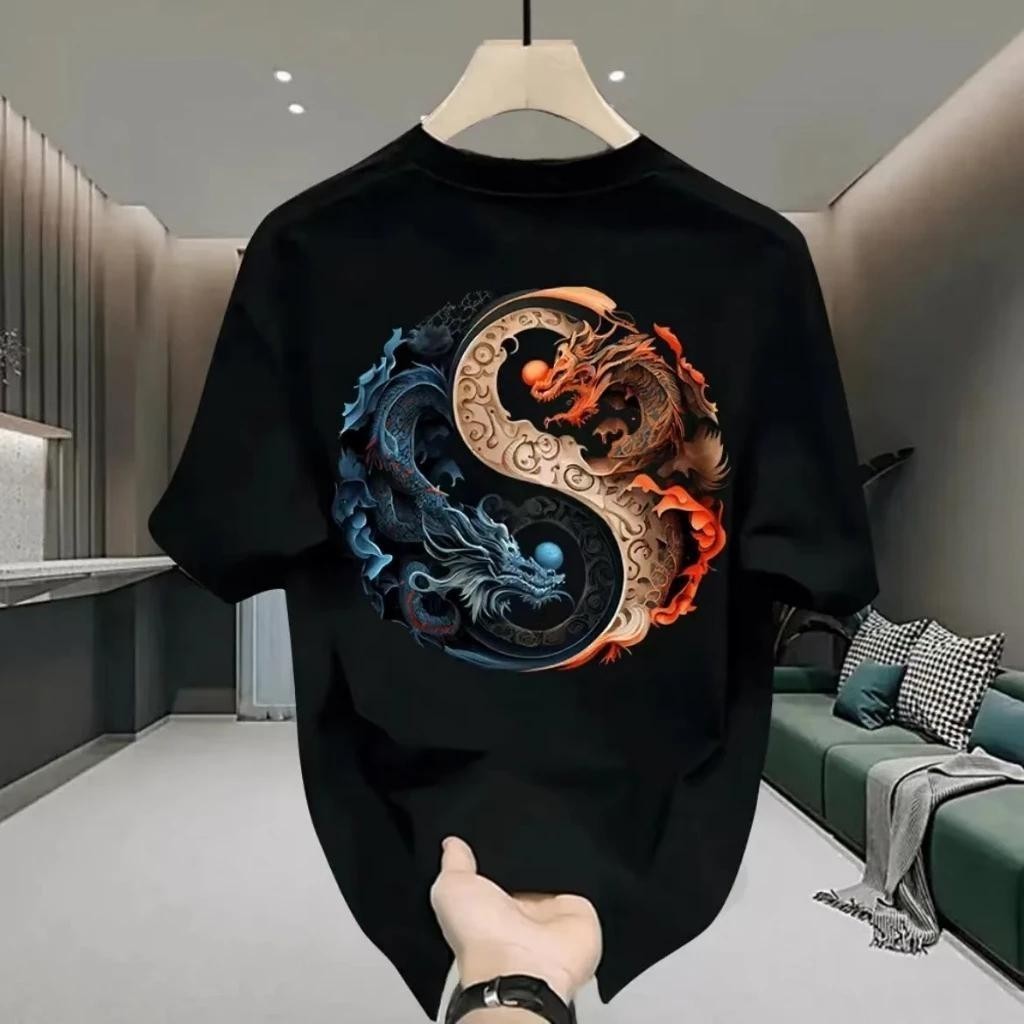 (ผ้าฝ้าย 100%)Luvoro oversize unisex เนื้อผ้านุ่มระบายแขนสั้น  T-shirt สีดำและสีขาว เสื้อยืดทูโทน เสื้อยืดแขนสั้น C887