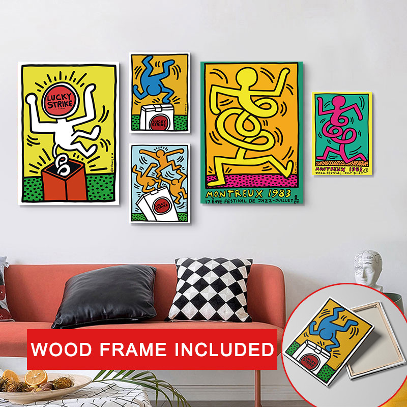 (พร้อมกรอบ) Keith Haring บทคัดย่อ Wall Art ภาพโปสเตอร์ Pisa พิมพ์ Vintage Pop ภาพวาดผ้าใบ Art สําหรับห้องนั่งเล่นตกแต่ง Wall Decor