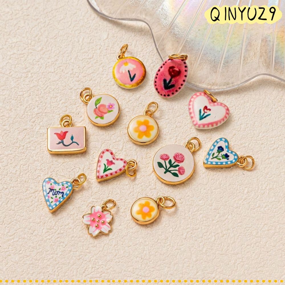 QIYUZ9QX จี้ Charms, สีสัน Hand-Drwn DIY สร้อยคอจี้, แฟชั่นของขวัญดอกไม้ Series Handcrafted สร้อยคอท
