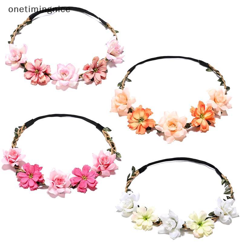 Onetimingnice แฟชั่นหวานเจ้าสาวดอกไม้สําหรับผู้หญิงสาวสไตล์โบฮีเมียนดอกไม้ Crown Hairband Party คอสเ