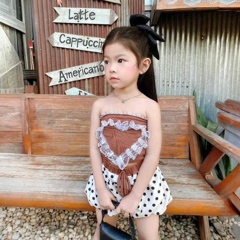 Brown polka dot หัวใจ กางเกงบอลลูน️️️️
