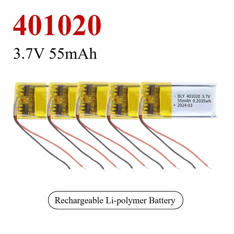 5PCS 3.7V 55mAh 401020 แบตเตอรี่ Li-polymer แบบชาร์จไฟได้สําหรับนาฬิกาอุปกรณ์ความงามหูฟังบลูทูธไม้เซ