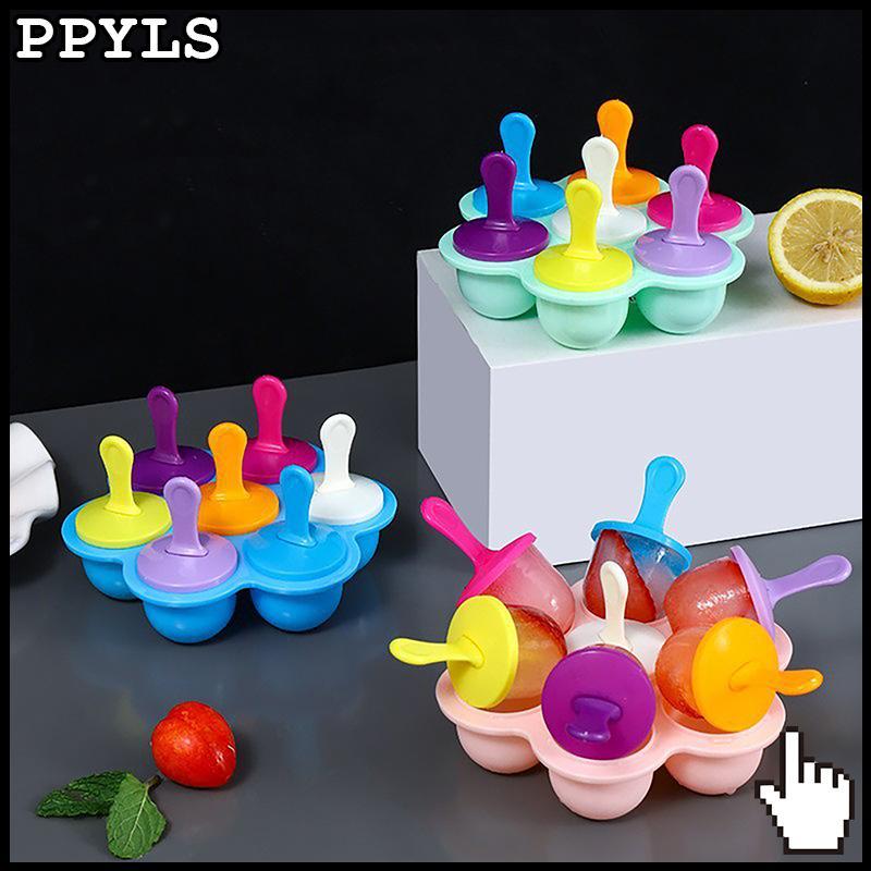 PPYLS 7 หลุม DIY ไอศกรีม Pops แม่พิมพ์ซิลิโคน Ice Cream Ball Maker Popsicles แม่พิมพ์เด็กผลไม้ Shake อุปกรณ์ครัวหน้าแรกเครื่องมือใหม่