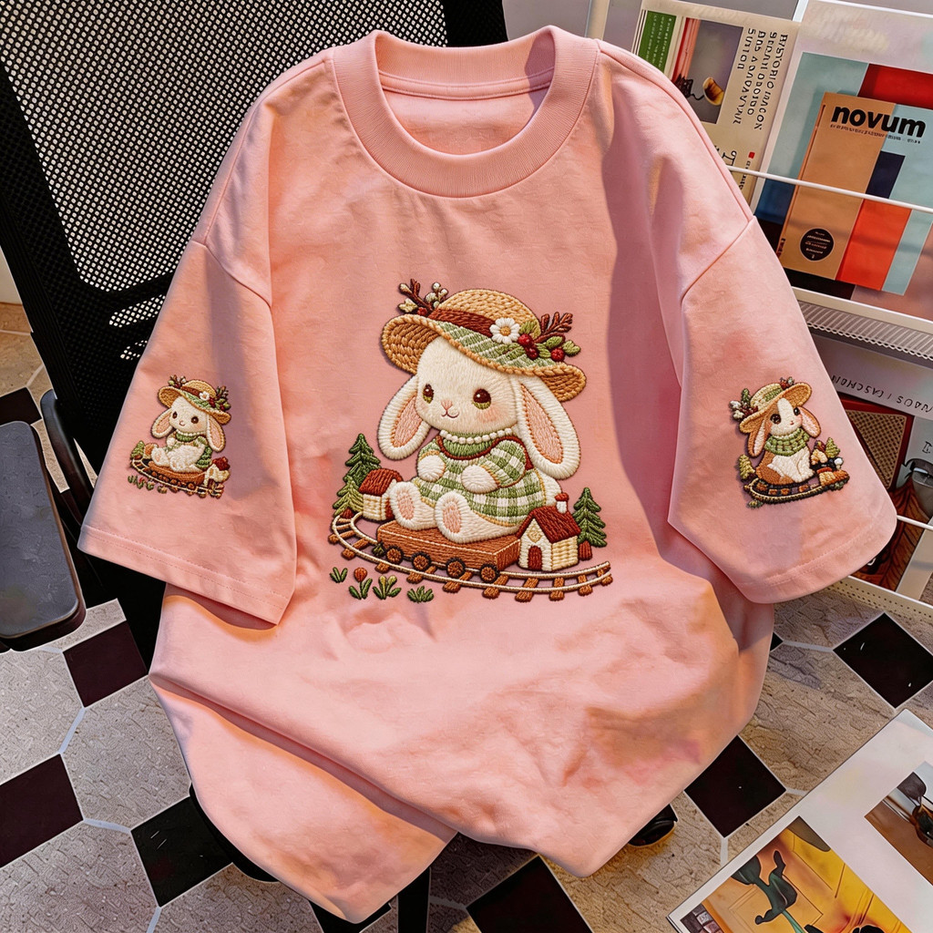 TEE·SHOP🍀เสื้อยืด oversize เสื้อเท่ๆ เกาหลี "Rabbit" ไม่หดตัว เสื้อแฟชั่นใ เกาหลีสไตล์ พิมพ์ลาย ผ้านิ่มใส่สบาย COD 📦