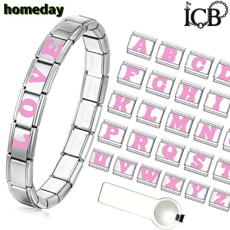 สร้อยข้อมือcharmสีชมพูกลึงลายอิตาเลียน สแตนเลส fit 9 มม. สำหรับDIYและทำอุปกรณ์เสริมบุคลิกภาพ