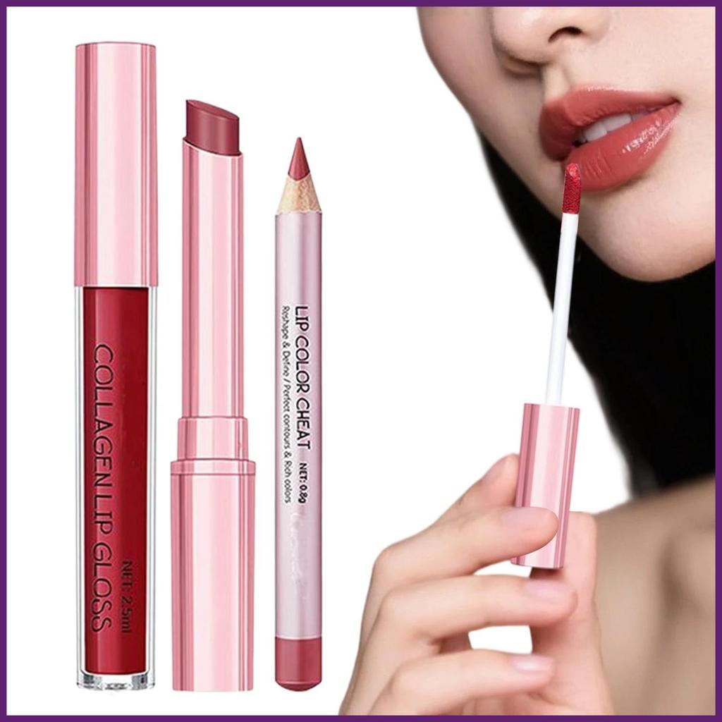 ลิปสติกและ Lip Liner Set 3 ชิ้น Matte Nude Creamy Nourishing Supplies Neutral Lip Liner สําหรับ Day 
