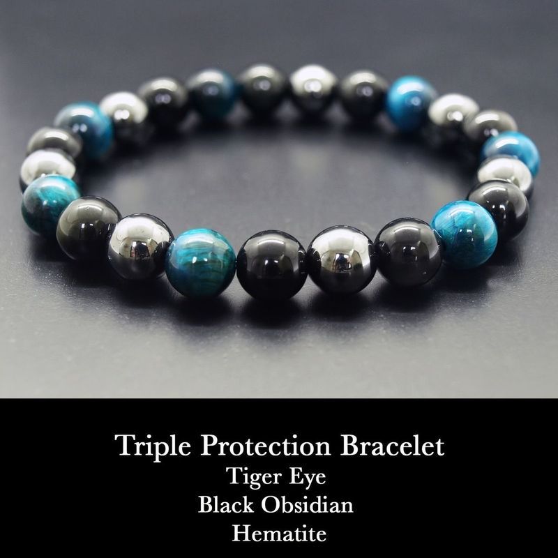 สร้อยข้อมือธรรมชาติสร้อยข้อมือ temu TK Obsidian Tiger Eye Stone เหล็ก Gallstone Triple Protection สร