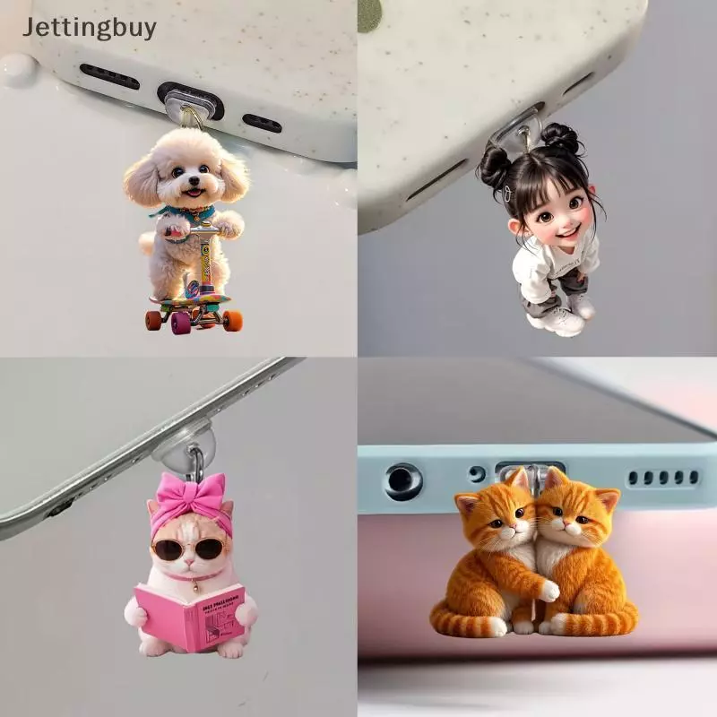 [Jettingbuy] อะคริลิคโทรศัพท์ปลั๊กฝุ่นจี้ 2D จี้แบนเหมาะสําหรับ /Type-C Universal โทรศัพท์อุปกรณ์เสริมสต็อกใหม่