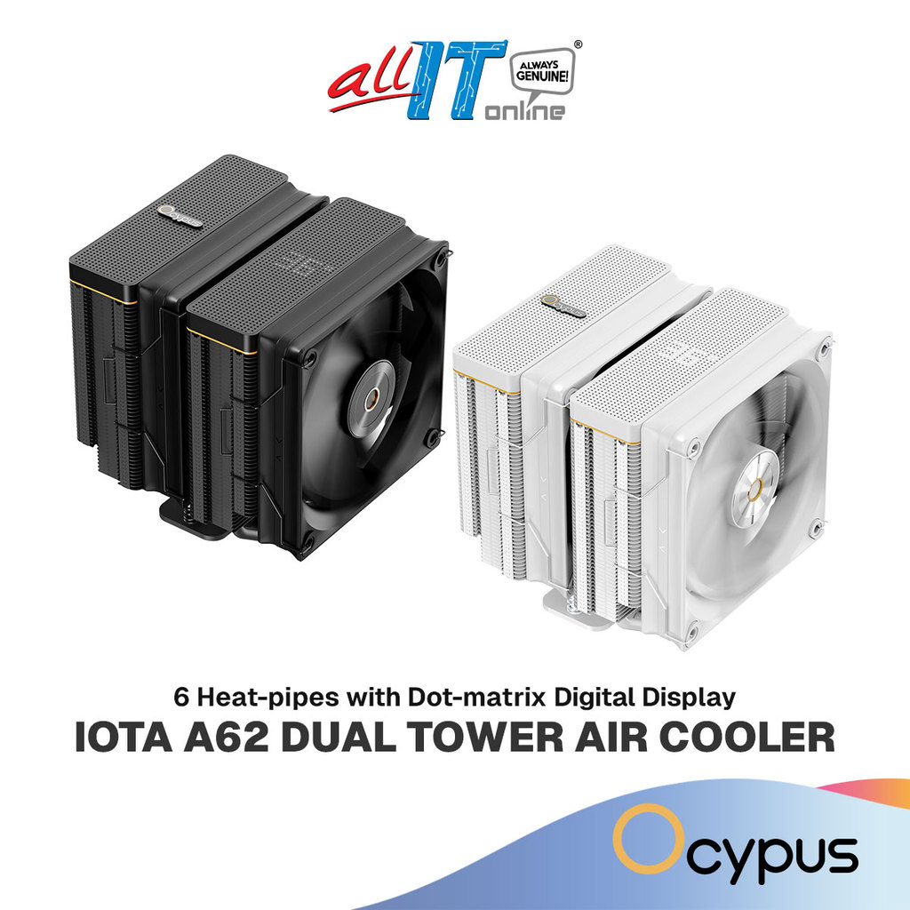 Ocypus Iota A62 Dual Tower 6 ท่อความร้อน CPU Air Cooler พร้อมจอแสดงผลดิจิตอล (สีดํา/สีขาว)