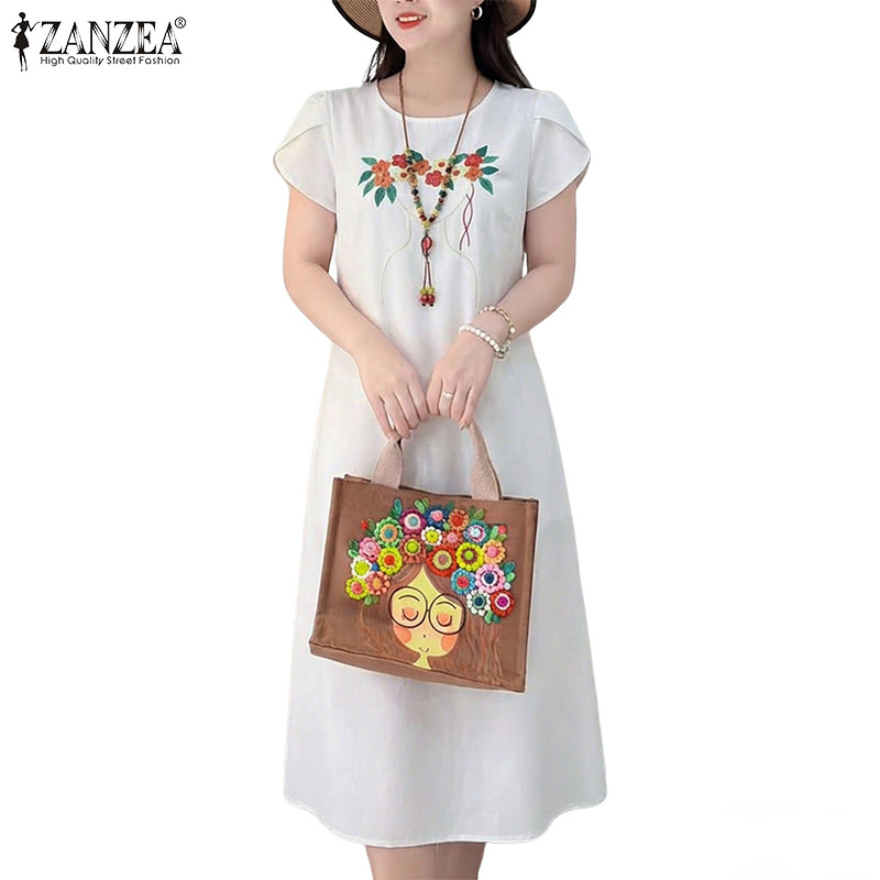 ZANZEA ชุดยุโรปแบบเกาหลียกทรงหรูหรา แขนด้านละลาย พิมพ์ลายเอสวิง