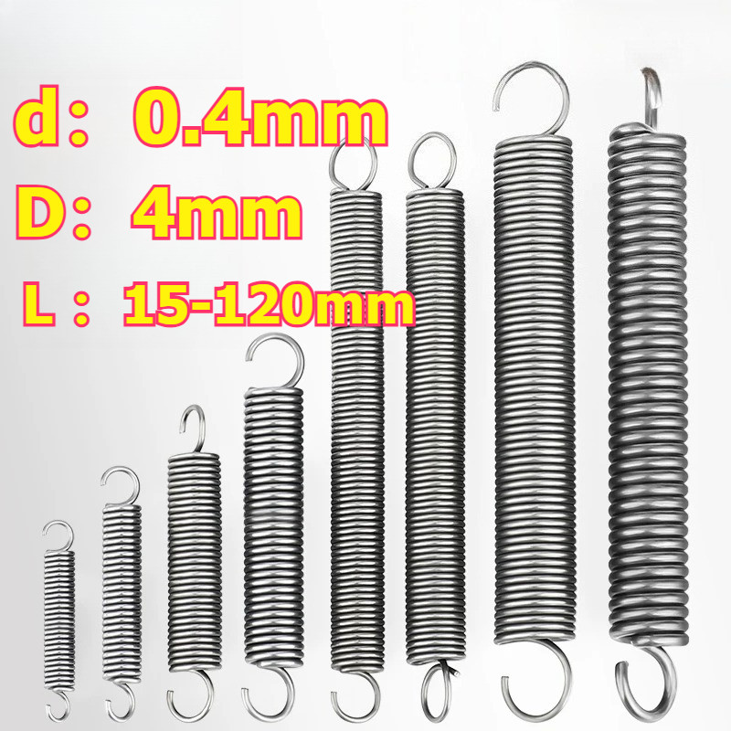 304 สแตนเลส สปริงความตึงเครียด/สปริง d=0.4 มม.,OD4 มม.,L=15~120 มม. สปริงดึงพร้อมตะขอ ทาประตูโรงรถ b