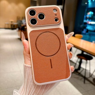 Official Leather Magnetic Phone Case for iPhone 17 11 12 13 14 15 16 Pro Max Magsafe Luxury Wireless Charge Protector Cover