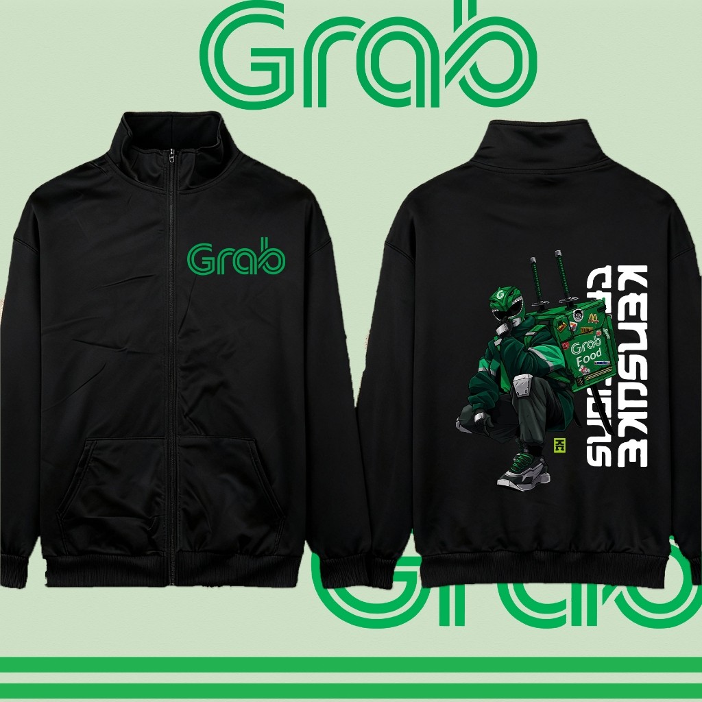 【เสื้อแจ็คเก็ตซิป】 ยืนคอซิปคาร์ดิแกน  สไตล์ Grab Food Stand up collar zipper hoodie สำหรับผู้หญิงและผู้ชาย เหมาะ M-3XL