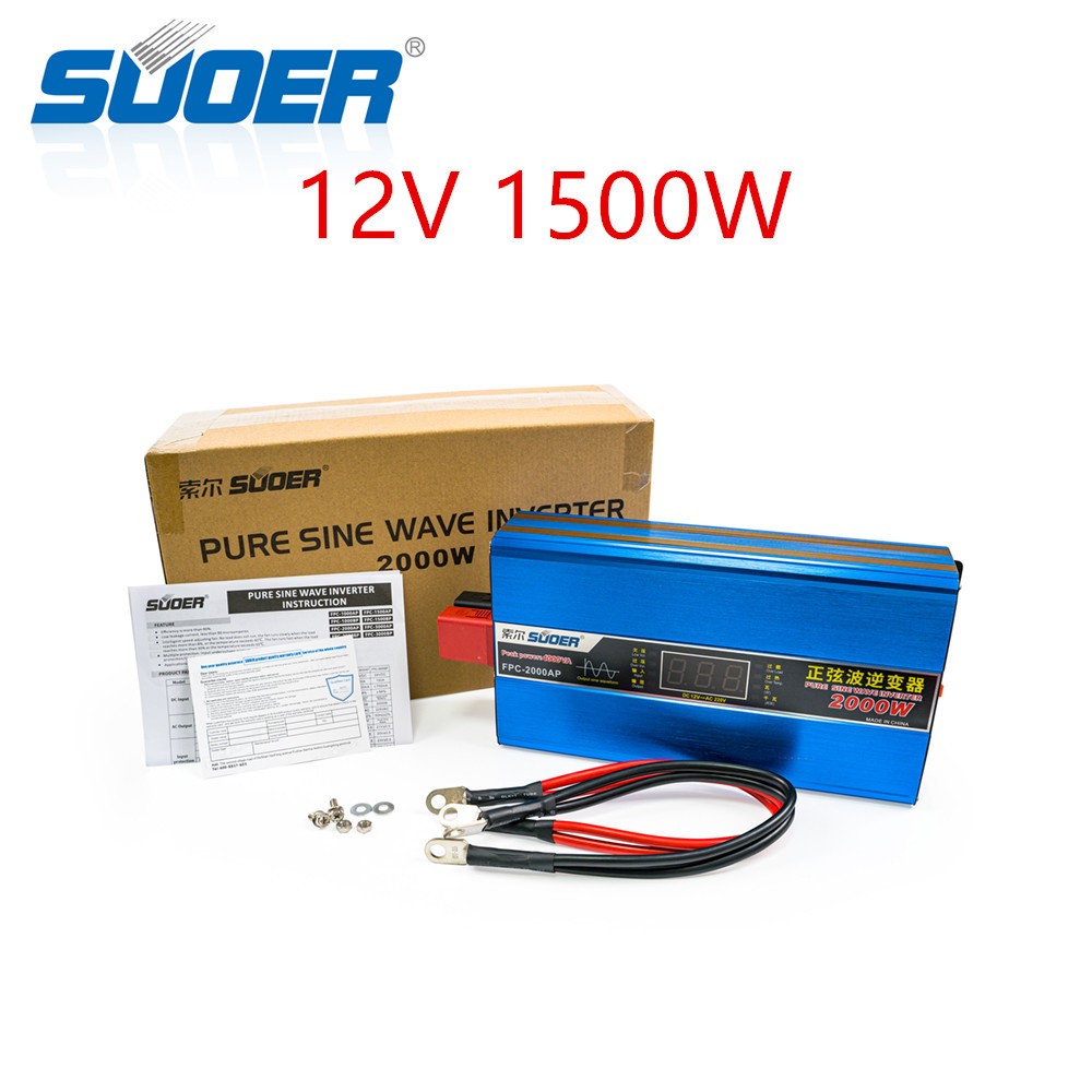 SUOER เพียวซาย Pure sine wave power inverter 1500 W 12v 220v รุ่น FPC-1500AL（ของแท้100%）