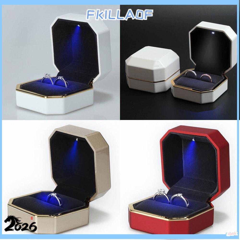 FkILLA0FCRกล่องแหวนคู่,เครื่องประดับLED Lightกล่องแหวนแต่งงาน,แปดเหลี่ยมเครื่องประดับหรูหราของขวัญบร