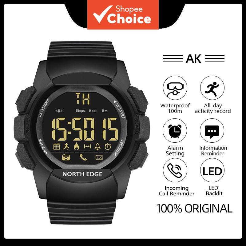 NORTH EDGE ยุทธวิธีดิจิตอลผู้ชาย นาฬิกา 33 เดือนแบตเตอรี่ Pedometer 100M กันน้ํากลางแจ้งกีฬา AK
