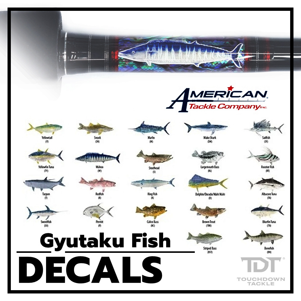 AMERICAN TACKLE Gyotaku Fish Decals สติ๊กเกอร์น้ำรูปปลาต่างๆ ใช้สำหรับแต่งคันเพิ่มความสวยงามและเพิ่ม