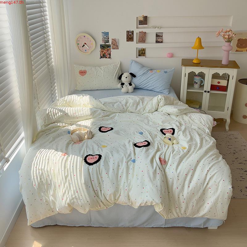 ชุดผ้าปูที่นอน 4-in-1 ปักลายหมีเนย G0YX (ใหม่) 1 ผ้าปูที่นอน + 1 ปลอกผ้านวม + ปลอกหมอน 2 ใบ เหมาะสำห