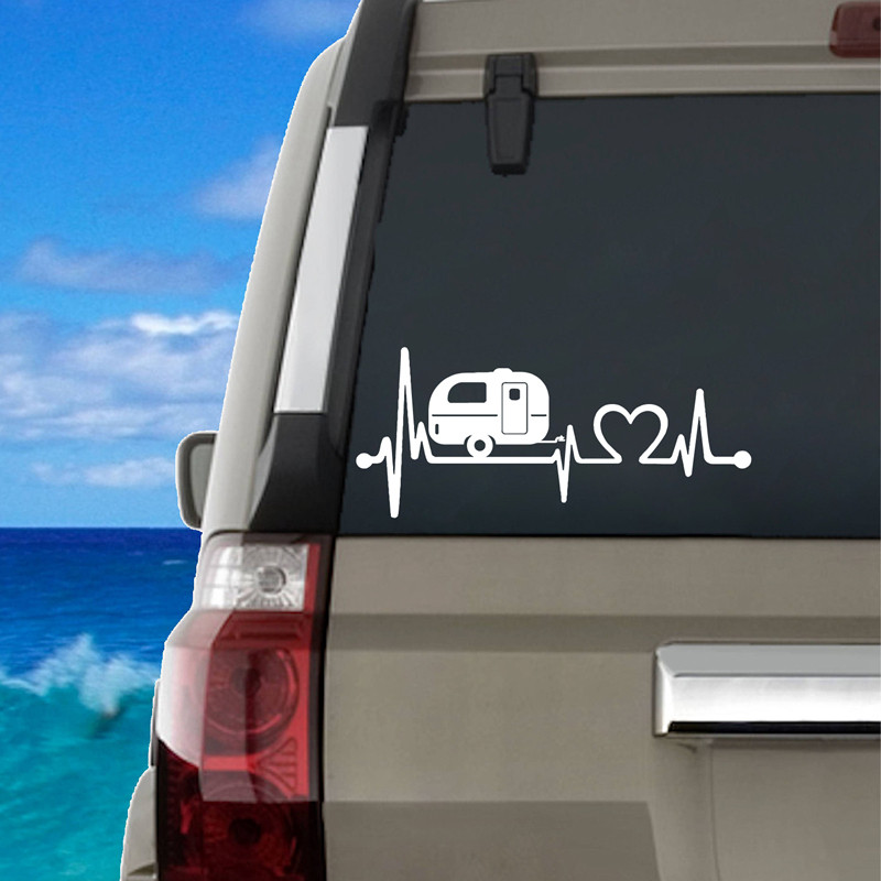สําหรับ Camper Travel Trailer Hiker Camper Heartbeat Art Decal ตกแต่ง,เต็นท์เดินป่าไวนิลสติกเกอร์ Ca