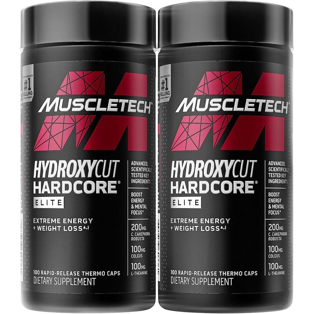 Hydroxycut Hardcore Elite - แคป슐ล์เพิ่มความกระปรี้กระเปร่า 50 เสิร์ฟ (แพ็ค 2 ชิ้น) สําหรับทุกเพศ