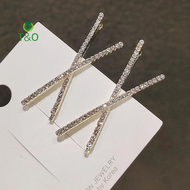 T&O Set 2 ชิ้น กิ๊บติดผมคริสตัล Rhinestones แบบเรียบง่าย