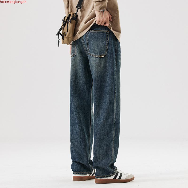 MIXSEVEN-กางเกงยีนส์ขากระบอกผู้ชาย ขากว้าง  ทรงหลวม  สีน้ําเงินเข้ม ทรงกระบอกไซส์ใหญ่ baggy jeans