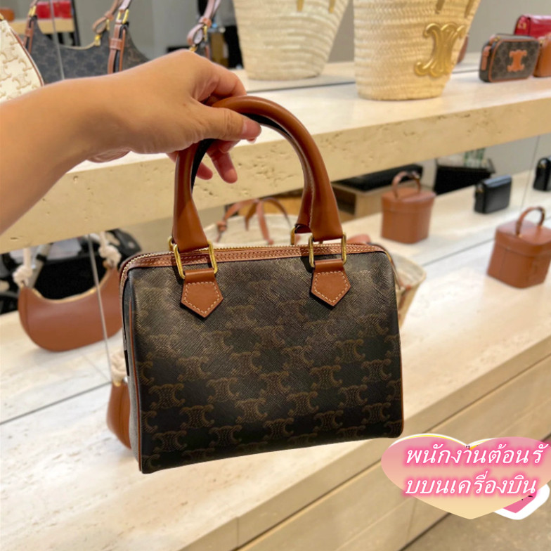 《100% Authentic》Celine Celine กระเป๋าผู้หญิง ดอกไม้เก่า 197582 TRIOMPHE ดอกไม้เก่า กระเป๋าบอสตันใบเล