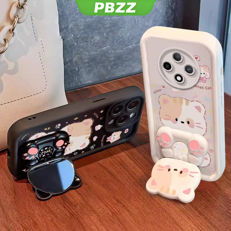 PBZZ FOR เคส สําหรับ OPPO reno 12f reno12 f reno 12 f 5g 2024 เคสโทรศัพท์ Softcase ซิลิโคนกันกระแทกใหม่ออกแบบความงามการ์ตูนแมวพร้อมกระจก JTMMZJ01