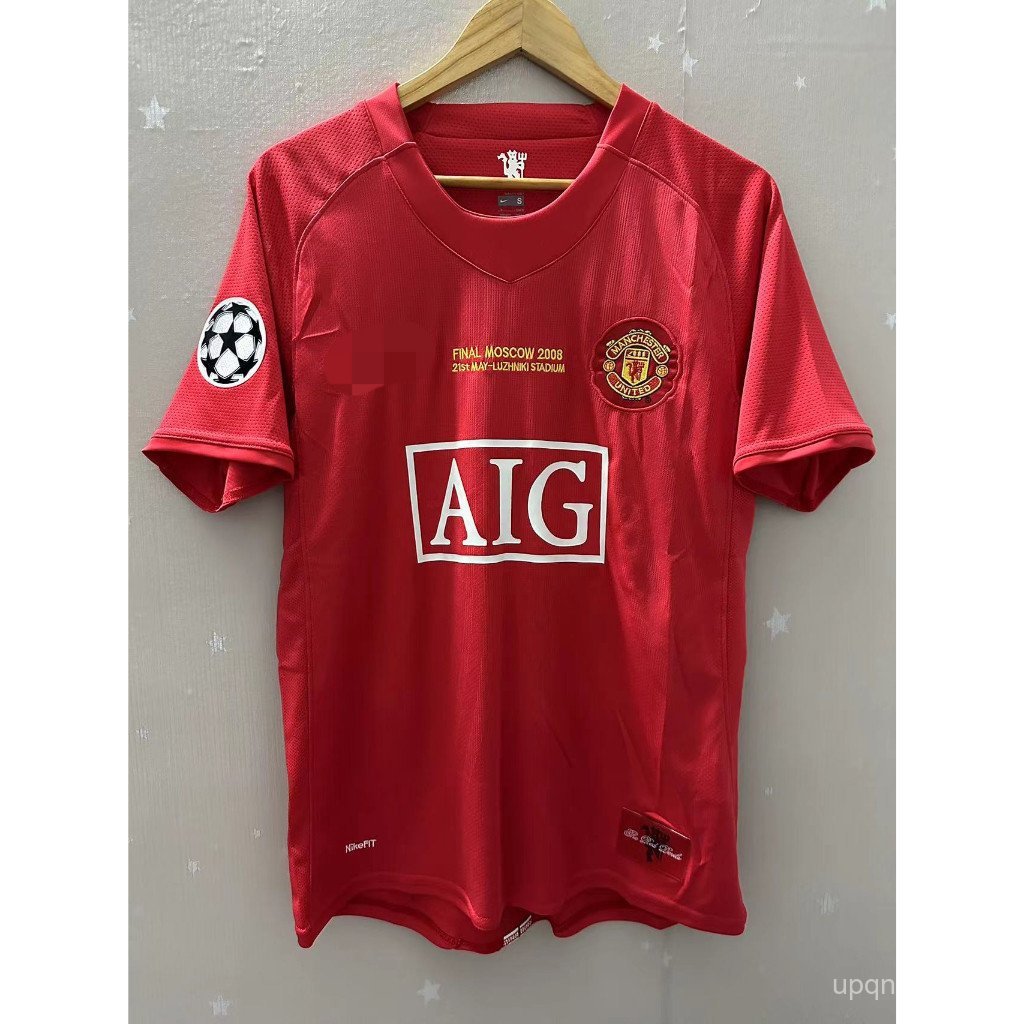 คุณภาพสูง 2007-2008 Man United Home Retro MAN-U เสื้อฟุตบอลเสื้อยืดที่กําหนดเอง