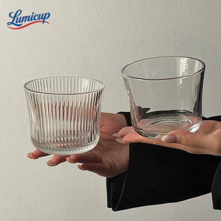แก้วกระจกรูปทรงกลมลายริ้ว 320ml | แก้วคูลด์เบรว วิสกี้ น้ำผลไม้ | ทนทาน ไม่แตกง่าย ร้อน/เย็นใช้ได้ สำหรับใช้งานประจำวัน