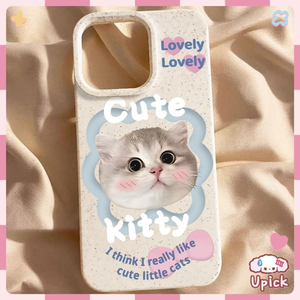 เคสไอโฟน11 For iPhone 15 13 12 16 17 14 11 PRO MAX เคส ปลอกสีขาวเป็นมิตรต่อสิ่งแวดล้อม ลูกแมวเค้กสีฟ้าสีชมพูแห่งความรัก