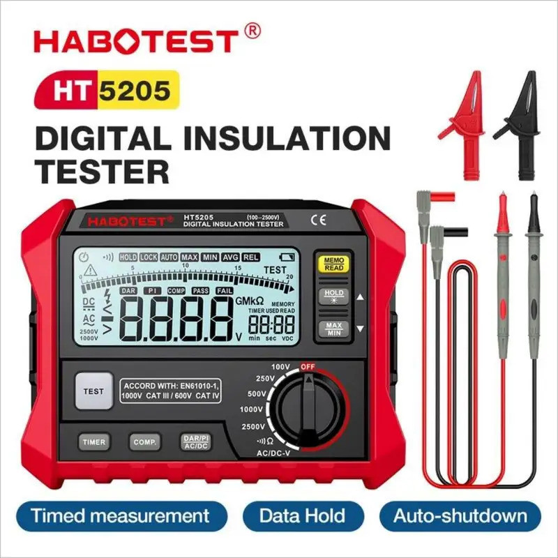 HABOTEST HT5205 เครื่องทดสอบความต้านทานฉนวนดิจิตอลความแม่นยําสูง 2500V โวลต์มิเตอร์เครื่องวัดความต้า