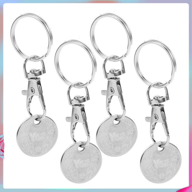Ready Stock 4 ชิ้น Key Chain รถเข็นช้อปปิ้ง Token พวงกุญแจโลหะ 7.70X2.30X0.10 ซม.เงิน zhihuikeji1