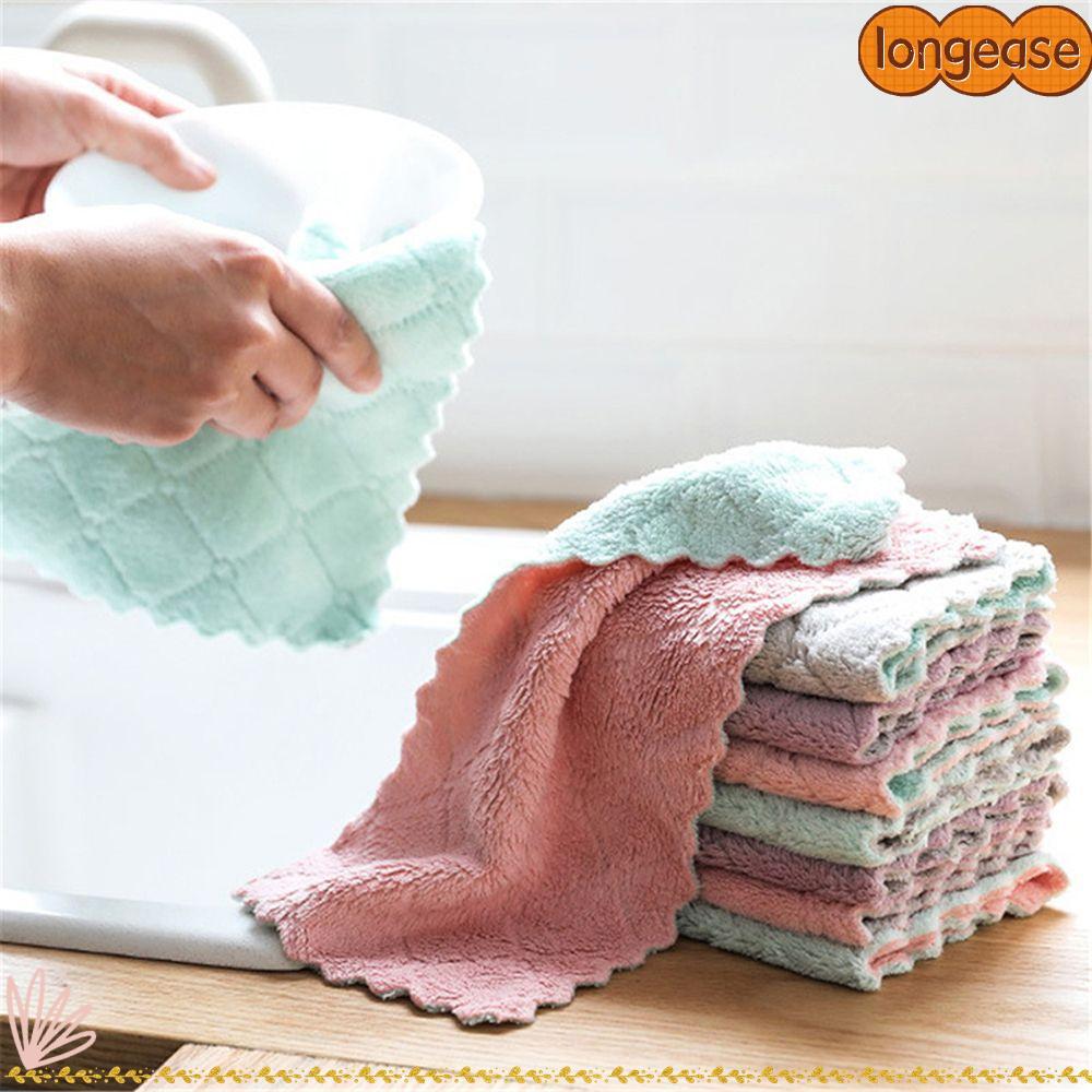 LONGE 1/5PCS ผ้าขนหนูทําความสะอาด Home & Living จานไมโครไฟเบอร์ครัวในครัวเรือน Non-stick น้ํามัน Rags