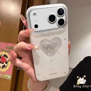 เคสไอโฟน15 17 เคส สำหรับ IPhone 11 17 15 12 13 16 14 Pro Max X XS XR Max 7 6 6s 8 Plus เคสเพล์รสหัวใจโบว์ป้องกันสงกรานต์