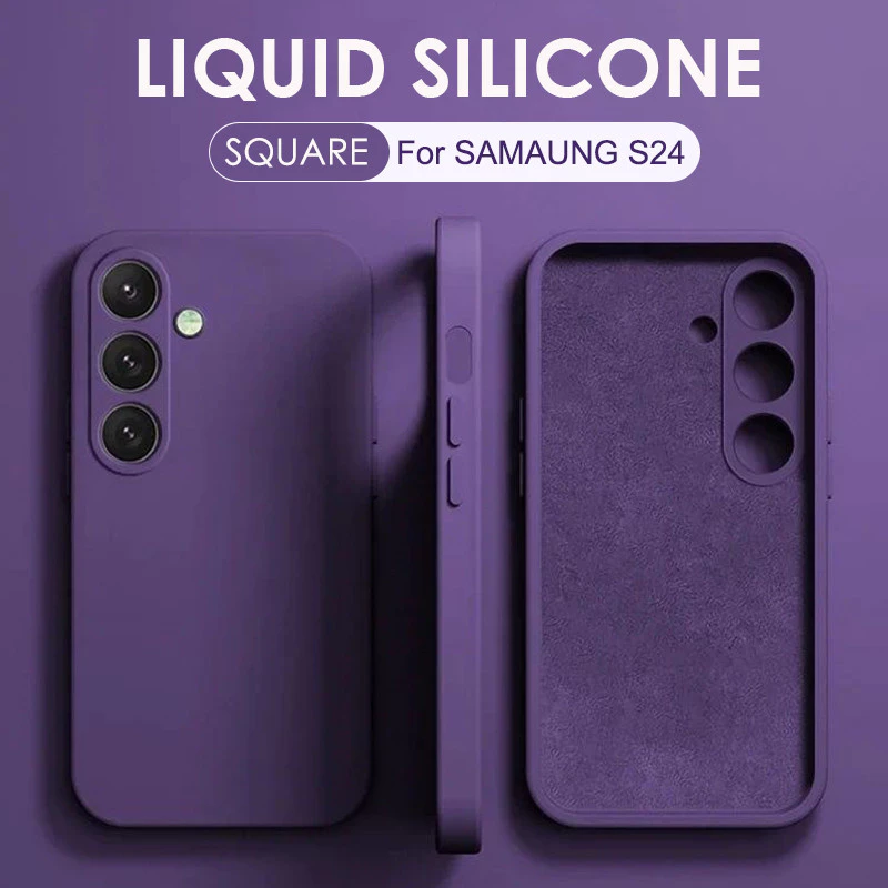 สําหรับ Samsung Galaxy S24 S23 Plus S24 Ultra S24FE S23FE หรูหราสแควร์ซิลิโคนเหลวเคสโทรศัพท์สีทึบกันกระแทกกันชนนุ่มฝาครอบ