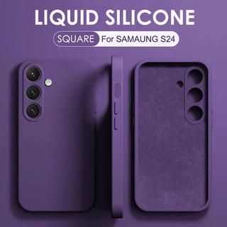 สําหรับ Samsung Galaxy S24 S23 Plus S24 Ultra S24FE S23FE หรูหราสแควร์ซิลิโคนเหลวเคสโทรศัพท์สีทึบกันกระแทกกันชนนุ่มฝาครอบ