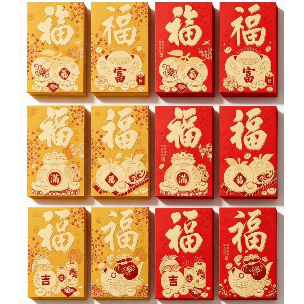 ซองจดหมายสีแดงตรุษจีน 60 ชิ้น – แดงและทอง FU Hong Bao สําหรับของขวัญเงินสด, จันทรคติปีใหม่ 2026, เทศ