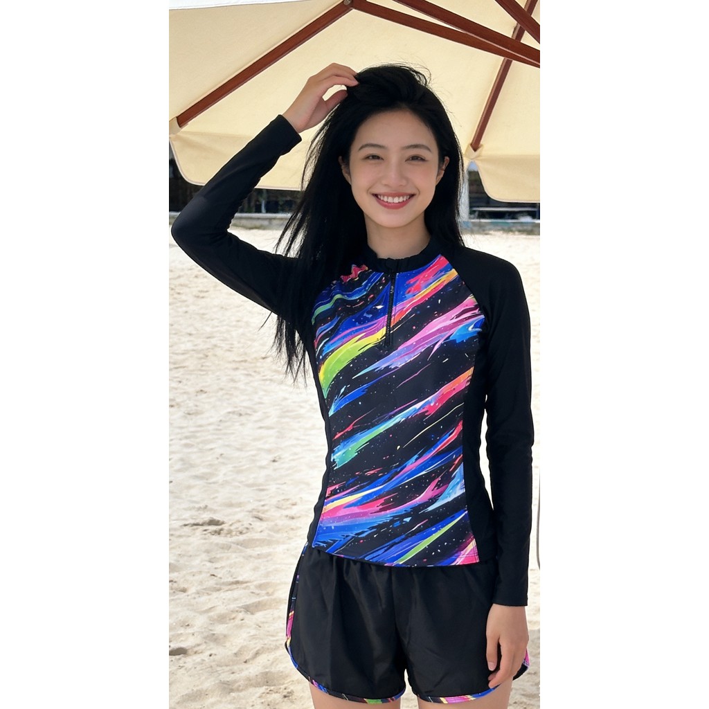 ชุดว่ายน้ําหญิงชุดชายหาด 2 ชิ้นชุดว่ายน้ําแขนยาว 31519