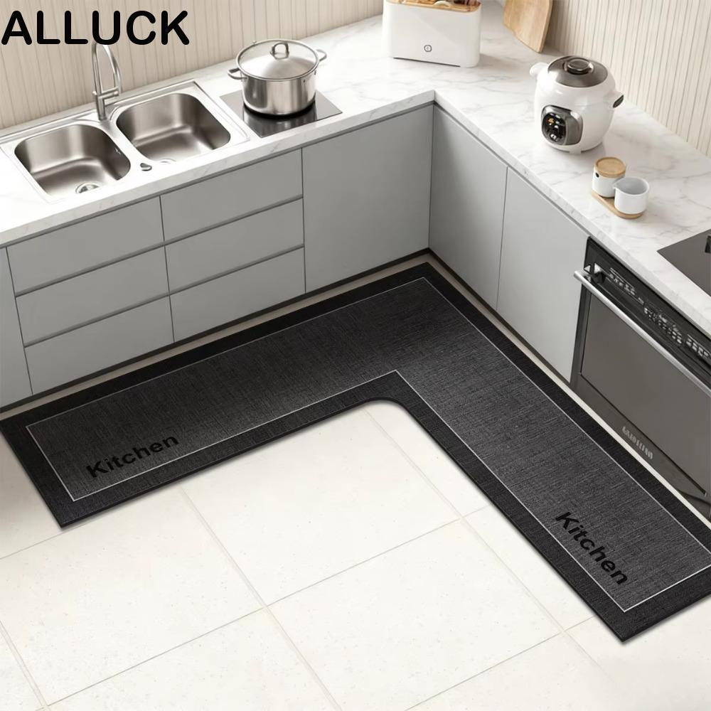 ALLUCK เสื่อห้องน้ํา, พรมห้องครัวรูปตัว L ล้างทําความสะอาดได้, พรมเข้ามุมห้องครัวกันลื่นทนน้ํามันหรูหราสําหรับมุมบ้าน