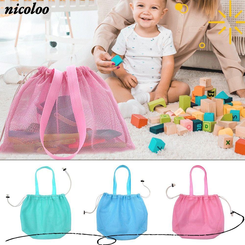 NICOLOO Beach Tote Handbag, Quick Drying Drawstring Mesh Beach Bag, Portable Washable Waterproof Bea