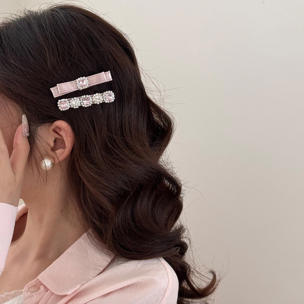 กิ๊บติดผมโบว์สีชมพูแบบหน้าม้า ออกแบบอย่างปราณีต สไตล์ satin mercerized haoshi