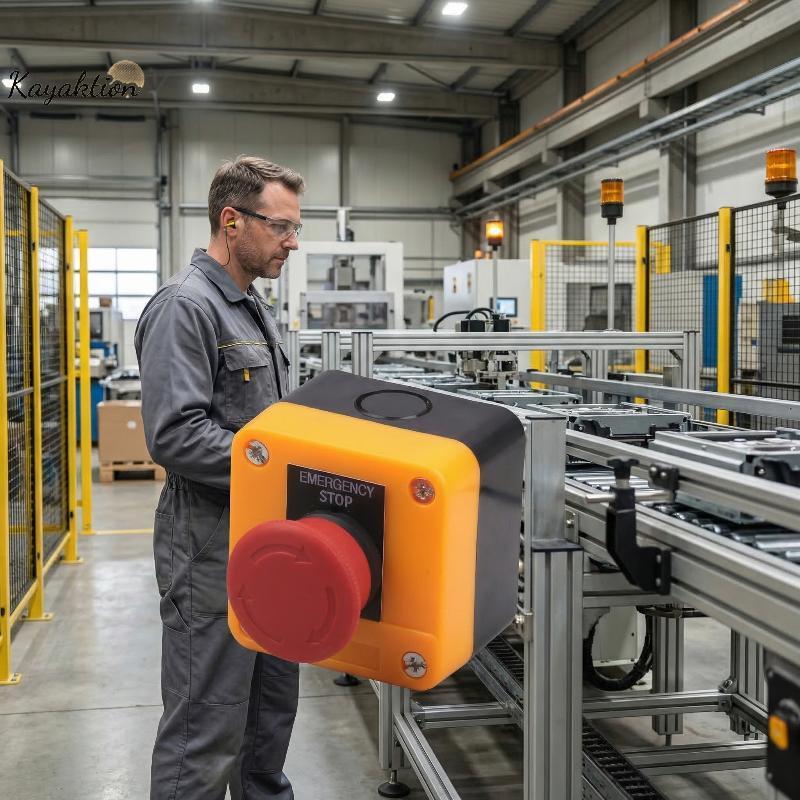 Kayaktion อุตสาหกรรม CNC E หยุดปุ่มสวิทช์ 1NC 10A Latching Design สําหรับอุปกรณ์การประชุมเชิงปฏิบัติ