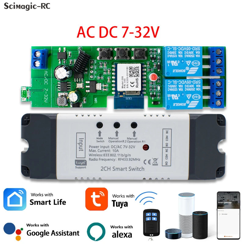 220V 85-250V 2CH/4CH/1CH Tuya สมาร์ทโมดูลสวิทช์ 12V 24V 32V 433MHz RF รีโมทคอนโทรล Wifi รีเลย์ทํางาน