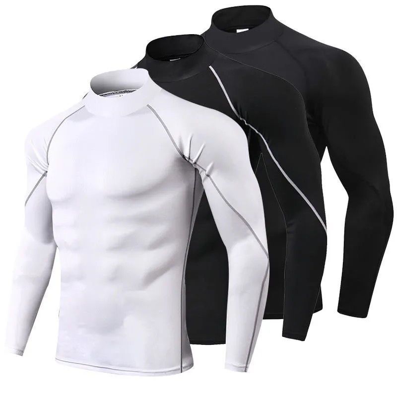 【Ready Stock】 Turtleneck Sports Tights Long Sleeve High Elastic Football Basketball Training Wear Qu