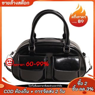กระเป๋าถือย้อนยุค สีดำ สำหรับผู้หญิงทำงาน มีสายสะพายและช่องเ…