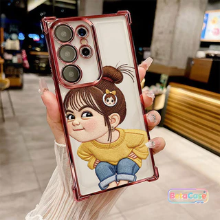 สำหรับ Samsung S25U,S24U,S23,S23U,S22,S22U,S21U,S21,S20,S20FE เคสซัมซุง ลายเด็กผู้หญิงน่ารักยิ้ม ชุบเงา สี่มุม ป้องกันตก