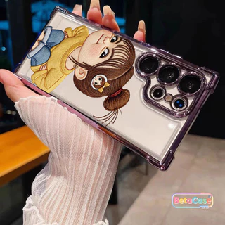 สำหรับ Samsung S25U,S24U,S23,S23U,S22,S22U,S21U,S21,S20,S20FE เคสซัมซุง ลายเด็กผู้หญิงน่ารักยิ้ม ชุบเงา สี่มุม ป้องกันตก